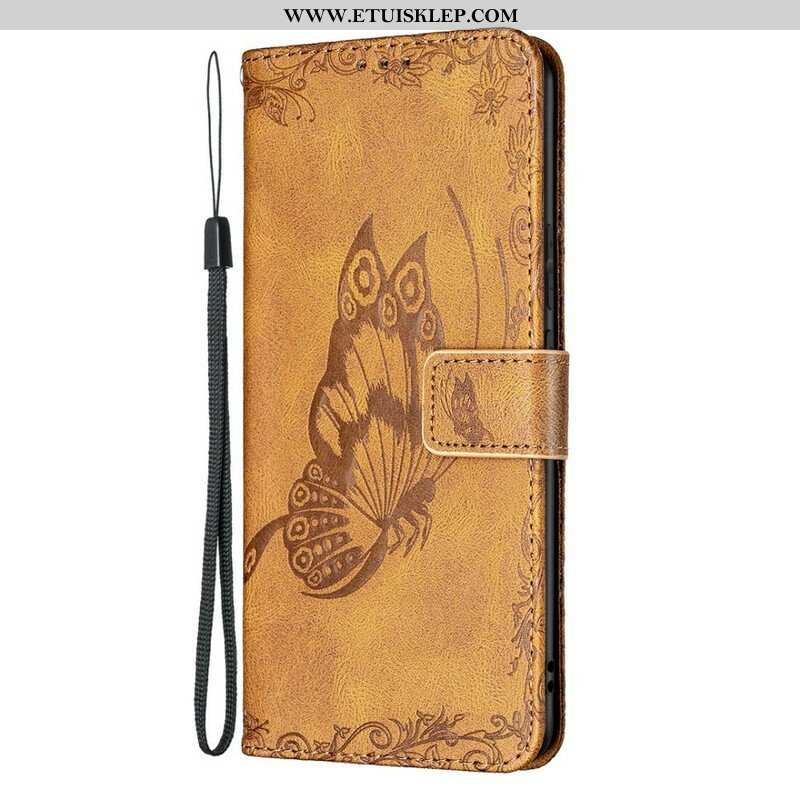 Etui Folio do Samsung Galaxy S21 FE z Łańcuch Barokowy Motyl Z Paskami